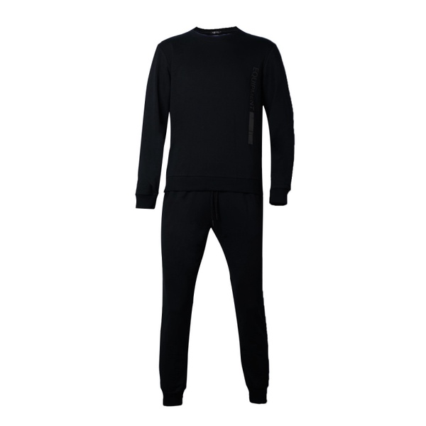 Bộ đồ mặc nhà thu đông nam OWEN BMN221182 Vải CVC Spandex Màu Đen Trơn Dáng Regular Fit áo cổ tròn quần cạp chun
