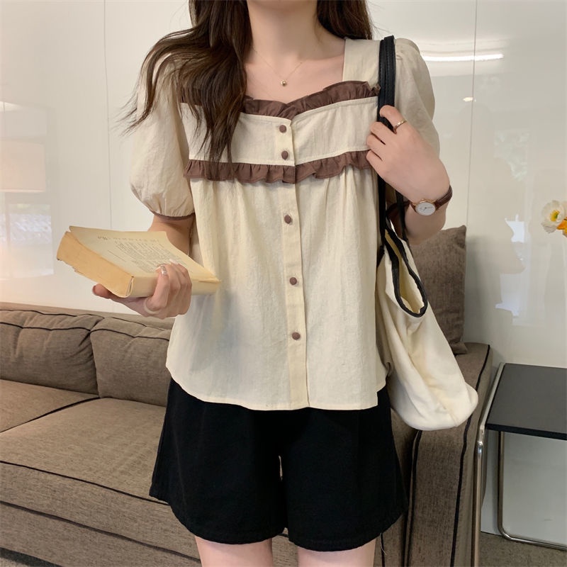 Áo Kiểu Tay Ngắn Cổ Vuông Cỡ Lớn Thời Trang Mùa Hè Cho Nữ