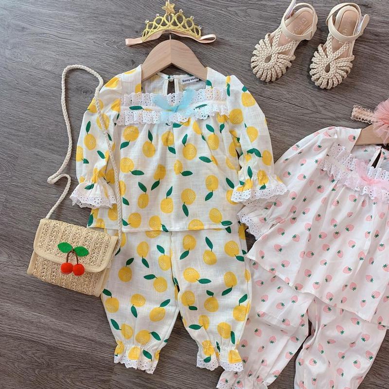 Quần áo trẻ em bộ đồ bé gái thu đông chất thô đáp ren hình hoa quả mềm min thoải mái JIMADO SA436