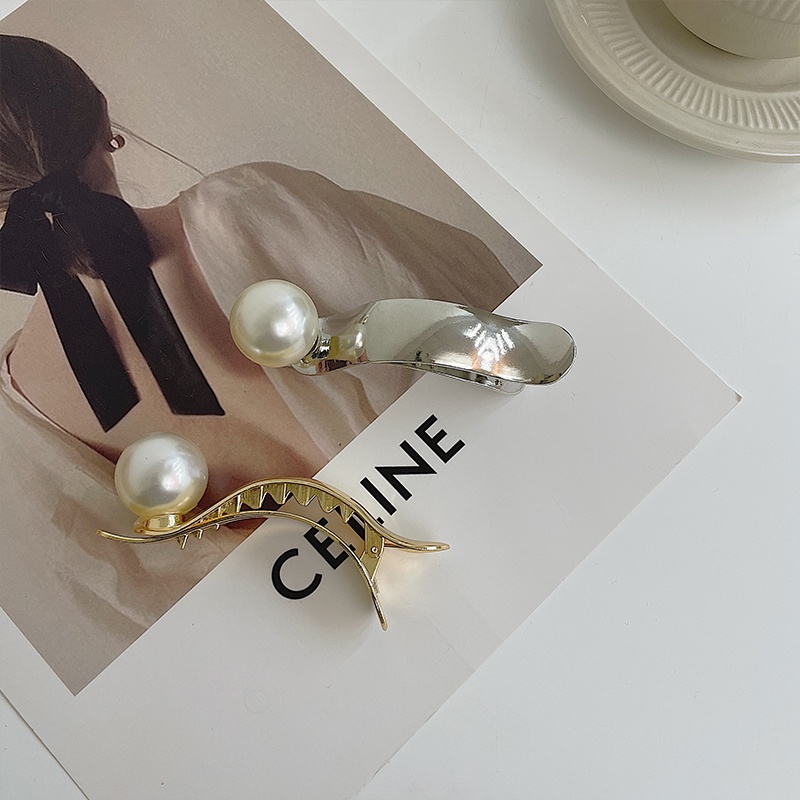 Kẹp Tóc Mỏ Vịt Bằng Kim Loại Cỡ Lớn Đính Ngọc Trai Cao Cấp Kiểu Pháp