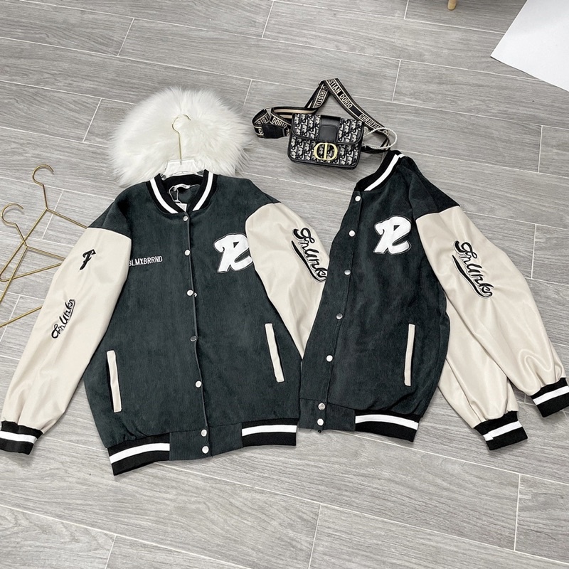 Áo Bomber Nhung Tay Da Chũ R , Tay Cổ Gấu Bo Dệt Xịn Xò