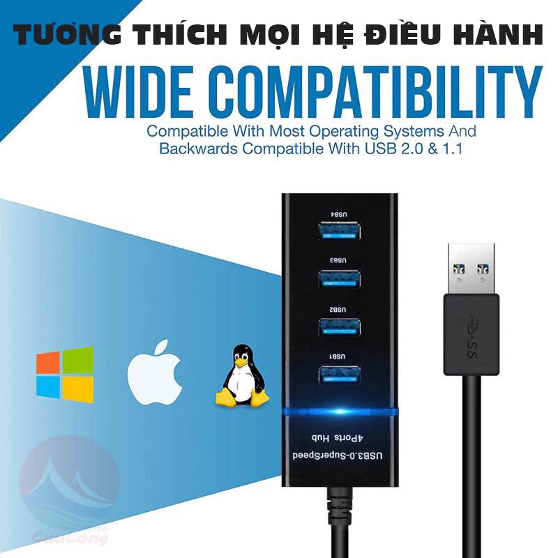 [HCM]Bộ Chia Cổng USB 3.0 Tốc Độ Cao 5Gbps Có Đèn Led 4 Cổng Cắm Sạc Và Truyền Dữ Liệu hub chia cổng usb 3.0 cổng chia u