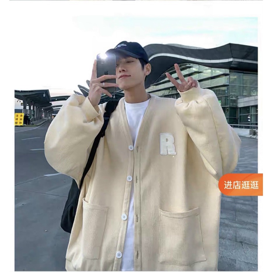 Áo Khoác Cadigan Nam Chữ R Chất Nỉ Dày Mịn Phong Cách Trẻ Trung Năng Động Hot NEW UNISEX