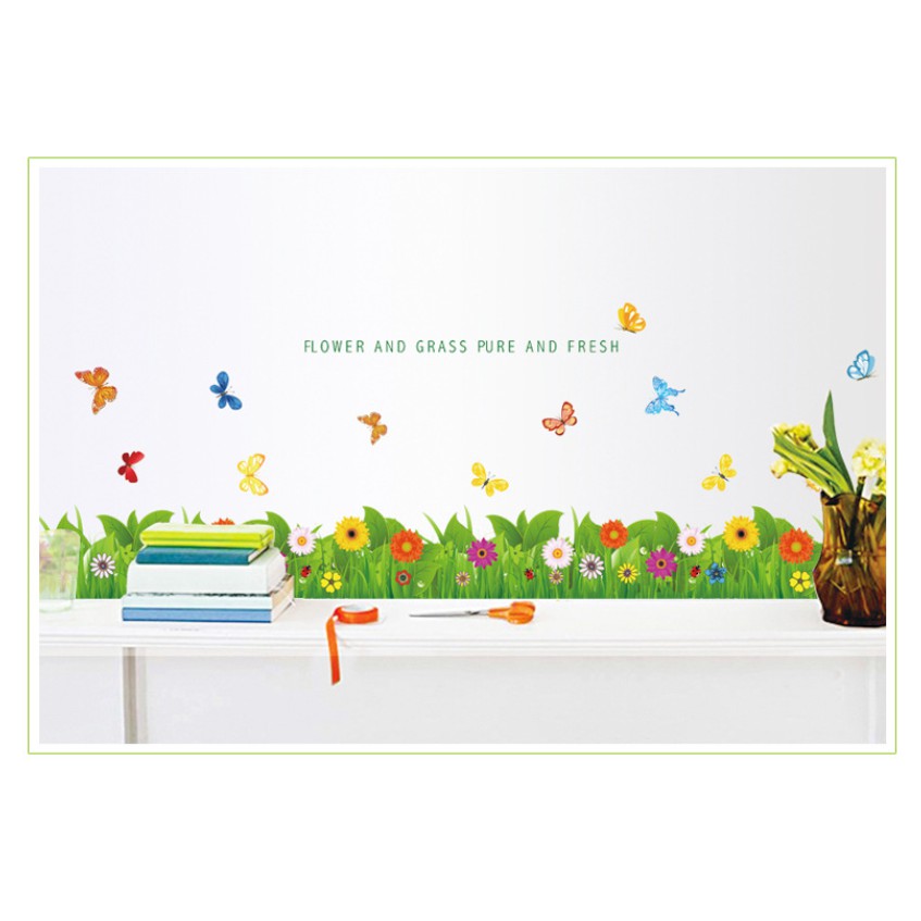 Decal dán chân tường - cỏ hoa lá sắc màu 02