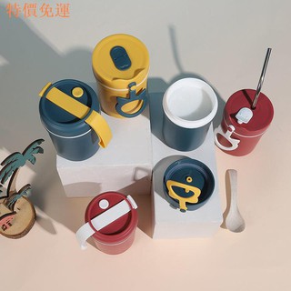 Cốc Uống Sữa Có Nắp Và Muỗng Chất Liệu Lúa Mạch