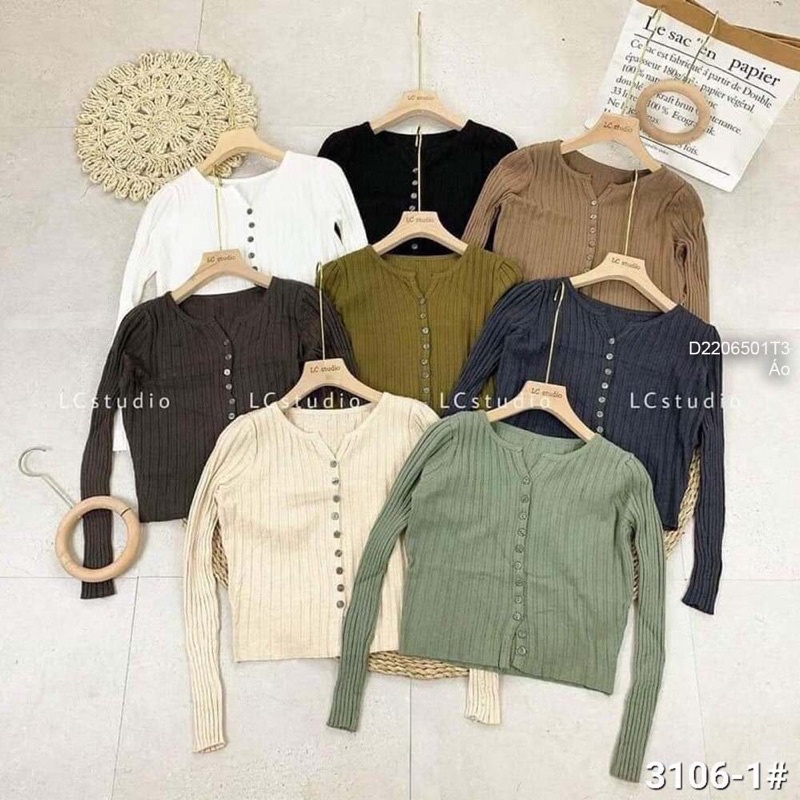 Áo len gân phối nút gài dài tay TT2206