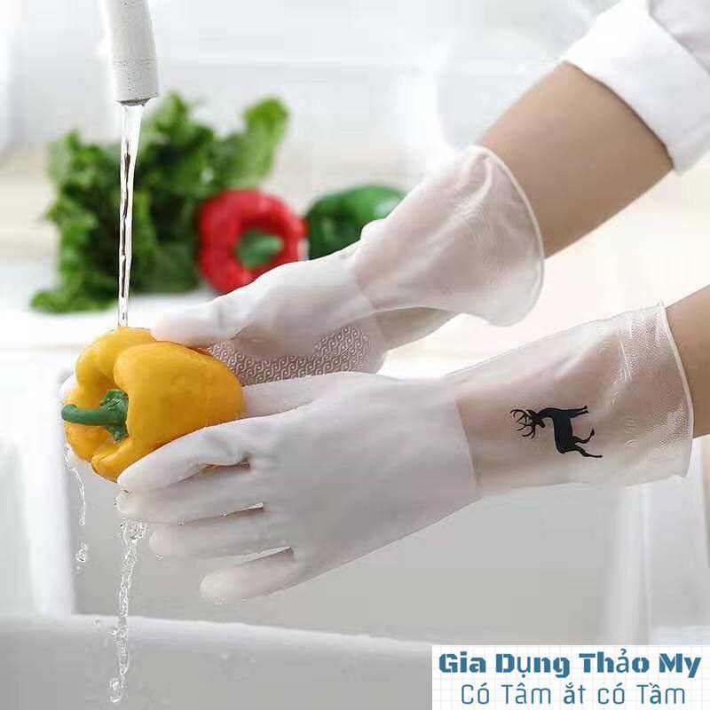 Găng tay cao su lót nỉ con hươu Siêu bền Siêu Dai bảo vệ da tay