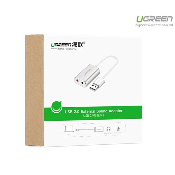 Card sound USB 2.0 to 3.5mm bọc nhôm chính hãng Ugreen 30801