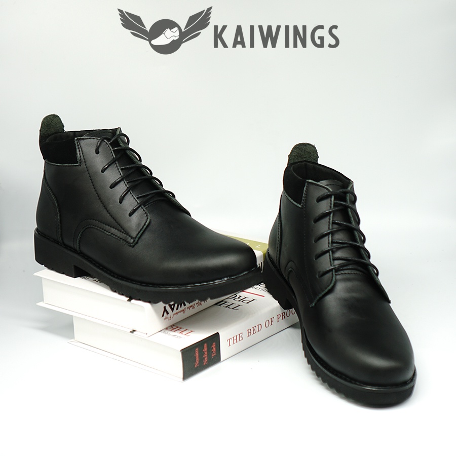 Giày Nam Cổ Cao Đen Cao Cấp Da Bò Thật Đẹp KAIWINGS Giày Đen Nam Đế Cao Công Sở GVN08