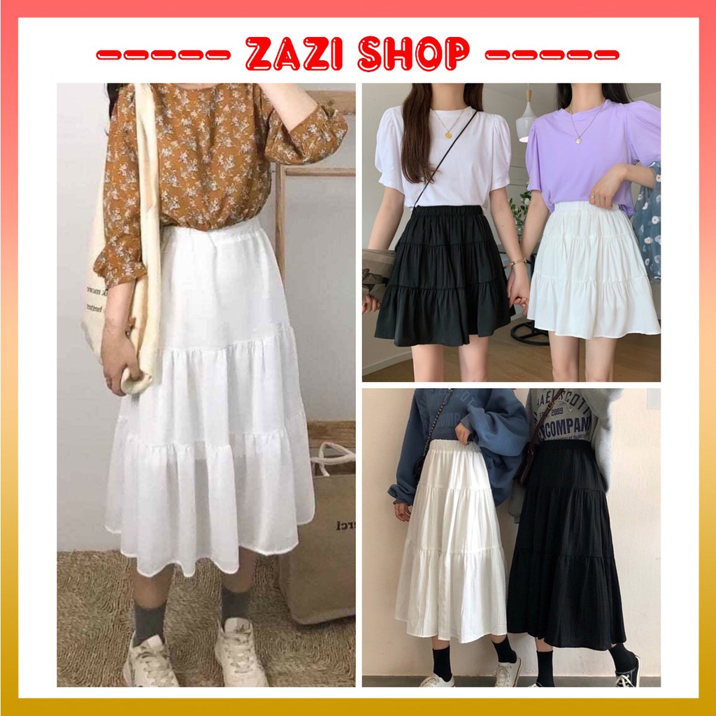 Chân váy dài 💎 Chân váy voan 3 tầng, chân váy trắng/đen, chân váy voan ngắn, chân váy voan dài 💎 Chân váy ulzzang - ZaZi