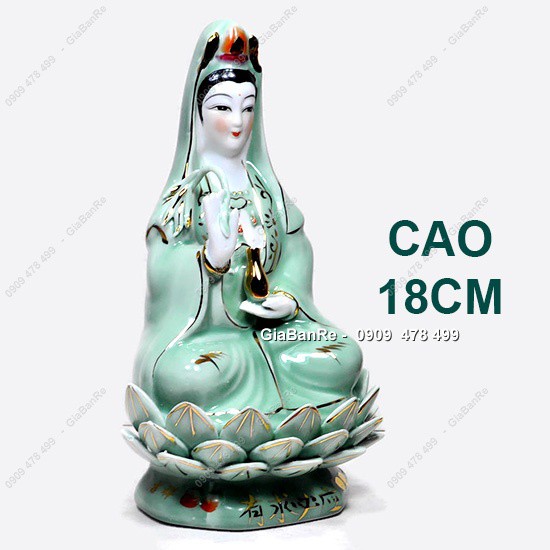 MS: 6848 - TƯỢNG QUAN ÂM BỒ TÁT BẰNG SỨ VẼ MỸ THUẬT XANH - SIZE TRUNG 18CM