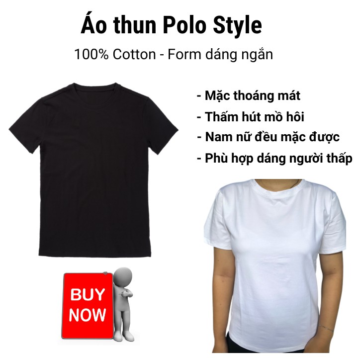 Áo thun Unisex 100% Cotton form dáng ngắn Polo Style, thoáng mát, hút mồ hôi, mặc thoải mái