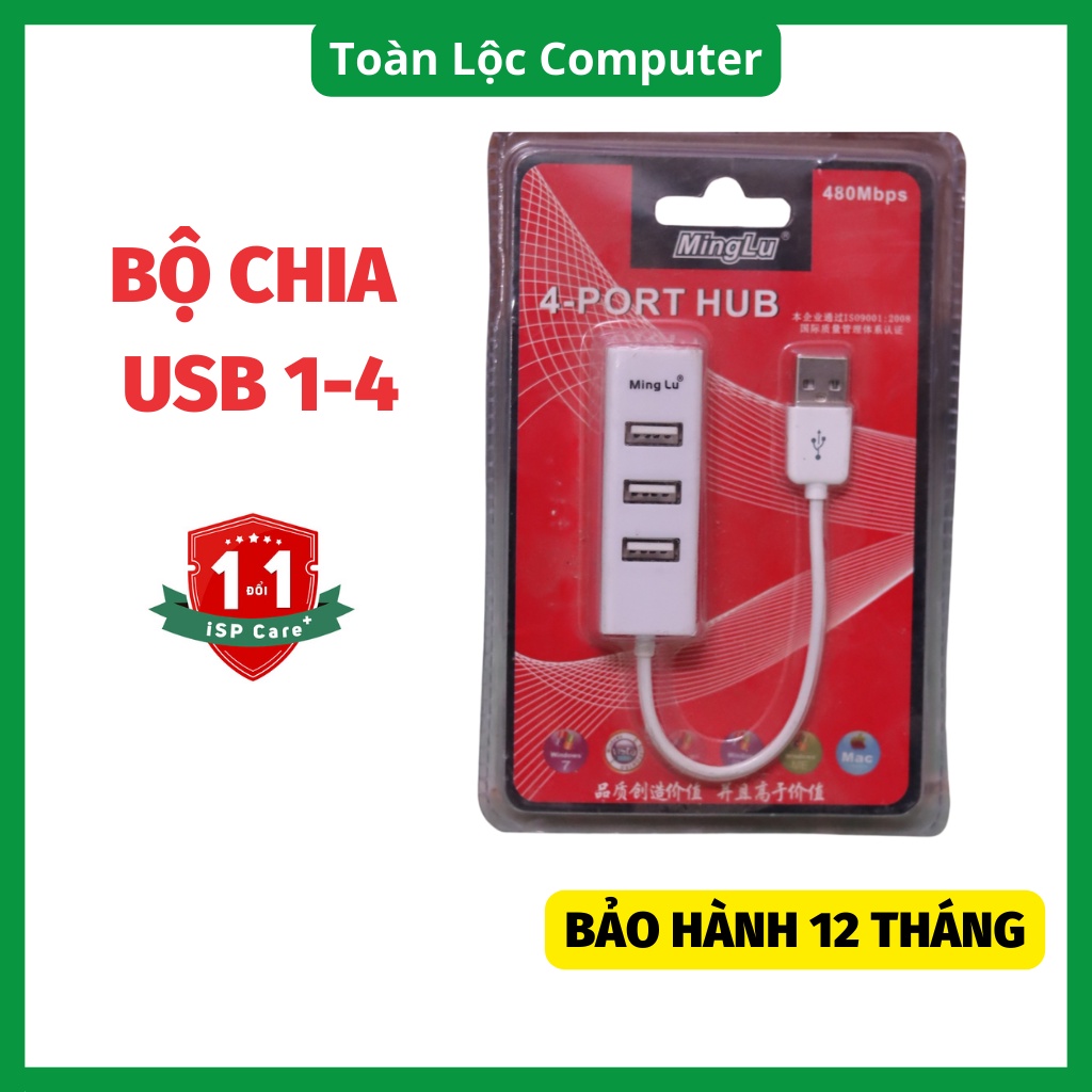 Hub USB cổng chia USB MINGLU 2.0 3.0 bộ 4 cổng Chính Hãng Bảo hành 12 tháng