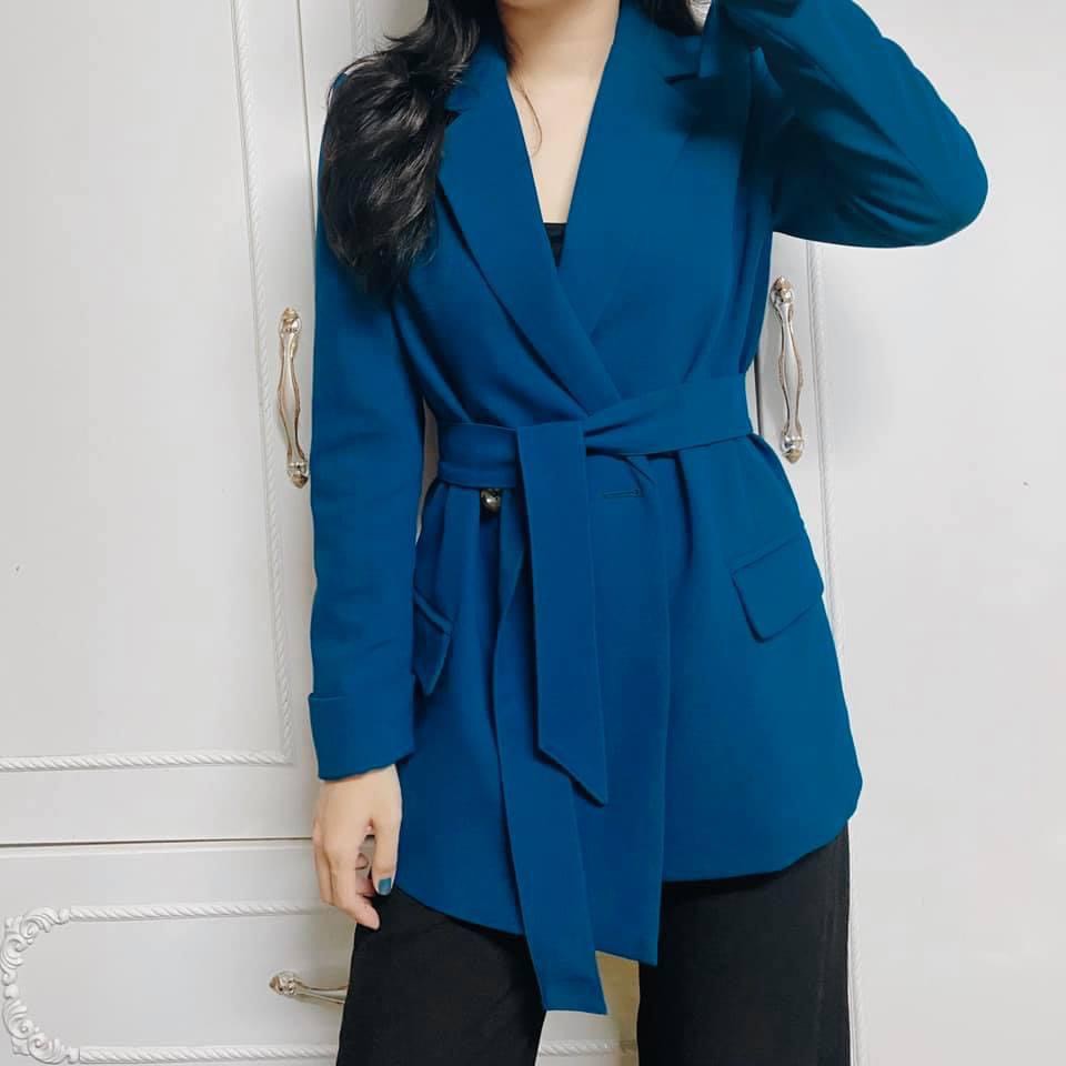 Áo vest blazer thắt eo dáng suông 2 lớp