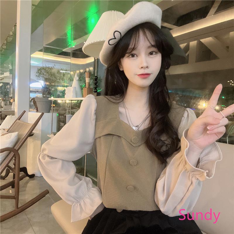 Plus Áo Sơ Mi Tay Dài Cổ Vuông Cỡ Lớn Kiểu Vintage Thời Trang Mùa Xuân Cho Nữ