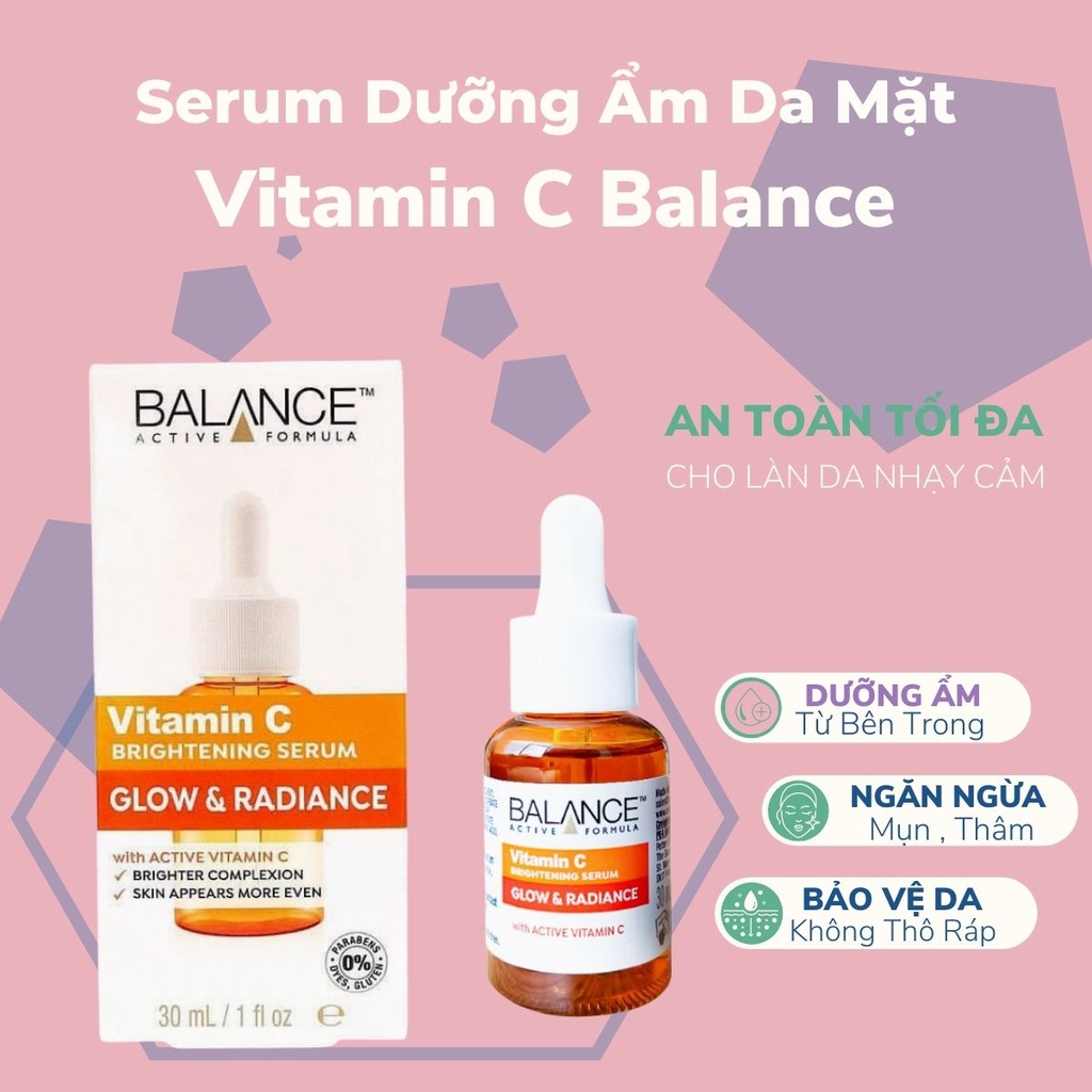 Serum vitamin c dưỡng trắng da, mờ thâm Balance Active Formula 30mll
