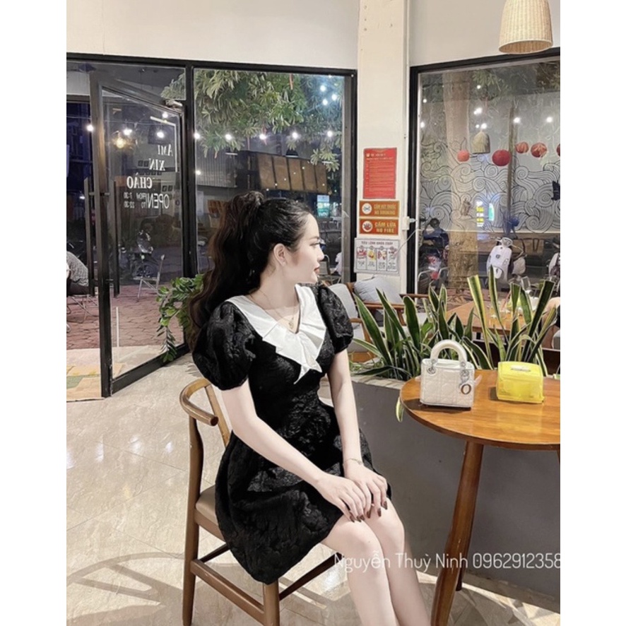 Váy dự tiệc chất gấm xốp hoa, Cổ bèo cực xinh, Thiết kế dáng xòe ngắn Bun Shop20