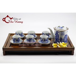 ấm chén Bát Tràng_Bộ ấm Tích 0,75 lít (dòng men lam cổ cao cấp)