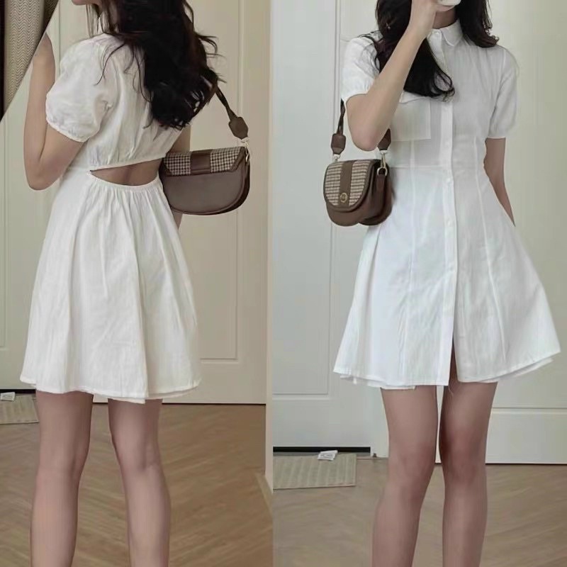 Váy sơ mi 🌸 Đầm hở lưng thắt eo tôn dáng tiểu thư dây buộc lưng thân đầm xoè công chúa style Ulzzang PHULA | BigBuy360 - bigbuy360.vn