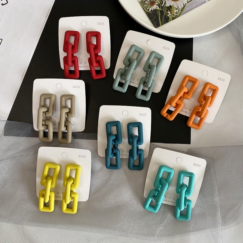 Bông Tai Dạng Dây Xích Dày Mặt Hình Chữ Nhật Nhiều Màu