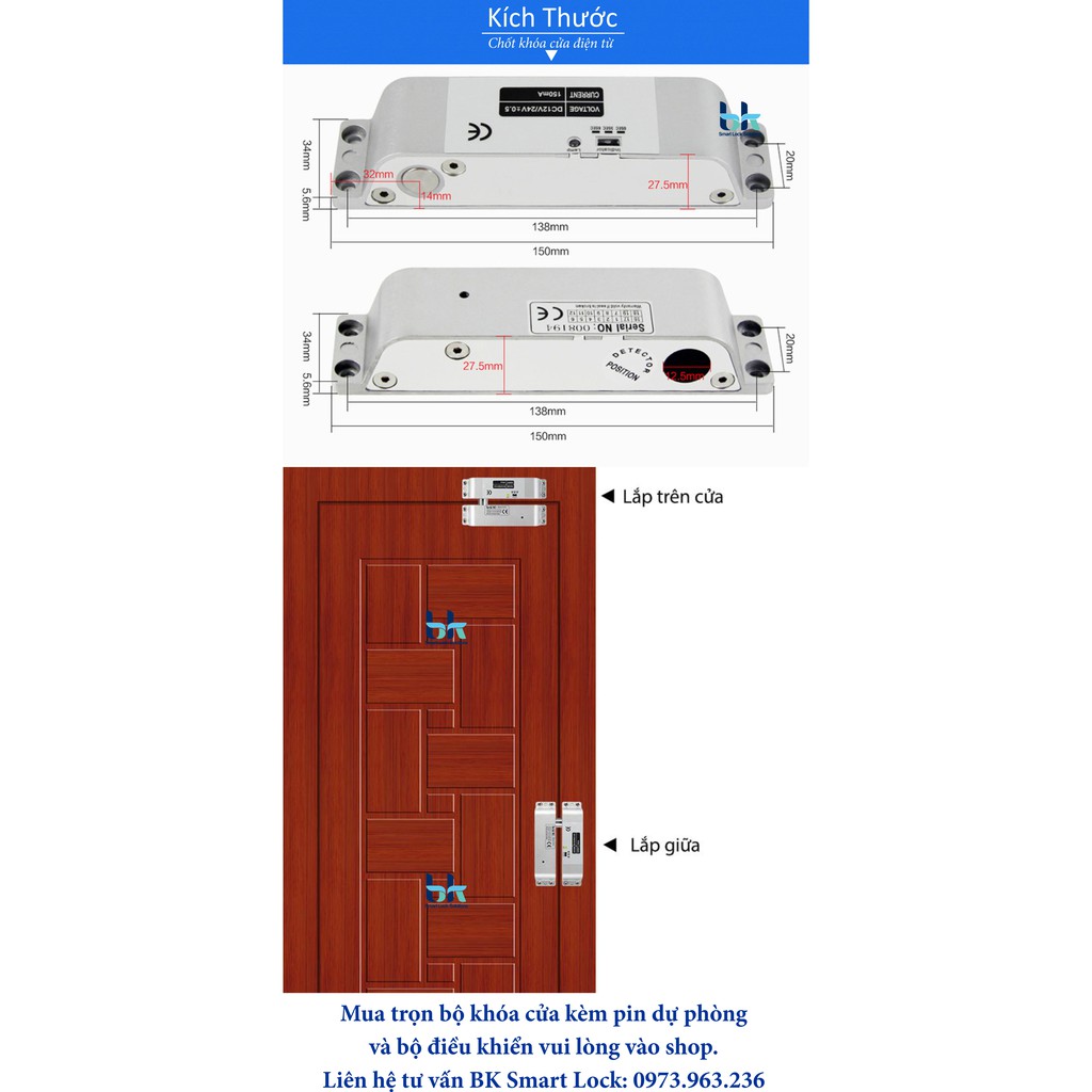 Bộ khóa cửa chốt rơi BK Smart Lock BK-C01B12, khóa cửa gỗ nhôm nhựa - Khóa cửa điện tử, khóa cửa chống trộm remote