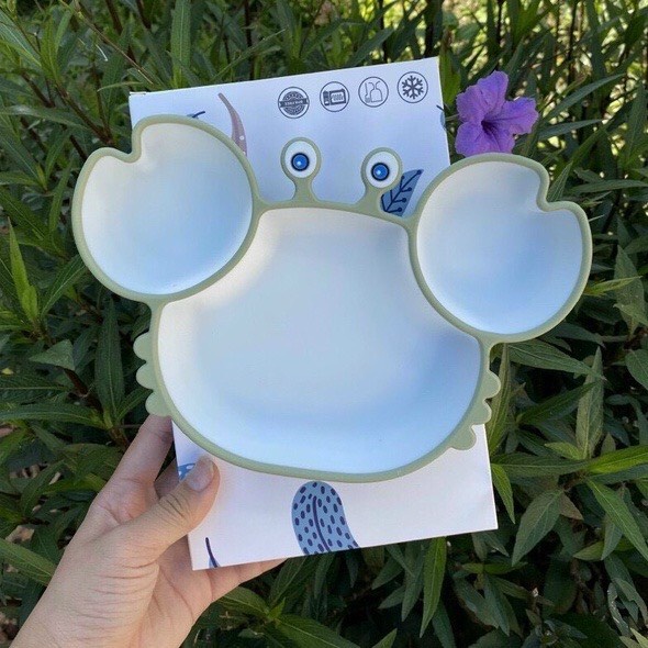 Khay ăn dặm BLW silicon đế hút chân không hình con cua