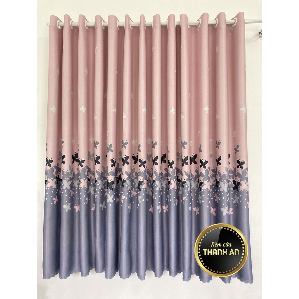 TA010 Rèm cửa chính, rèm cửa sổ, rèm phòng ngủ, rèm trang trí, rèm ngăn phòng chống nắng, màu hồng, họa tiết bướm đen
