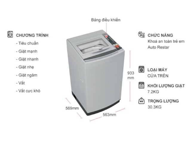Máy Giặt AQUA 7.2 Kg AQW-S72CT, H2 (Miễn phí giao tại HCM-ngoài tỉnh liên hệ shop)