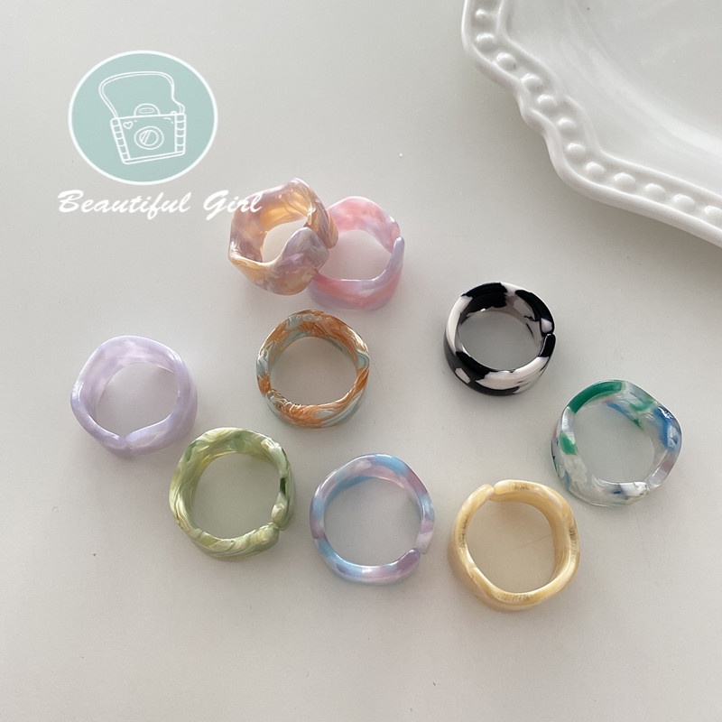Nhẫn hở không đều bằng nhựa resin acrylic thời trang độc đáo phong cách Hàn Quốc cho bạn nữ