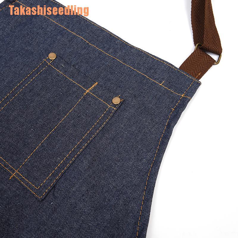 Tạp Dề Nấu Ăn Vải Denim Màu Xanh Dương Có Túi Cho Người Lớn