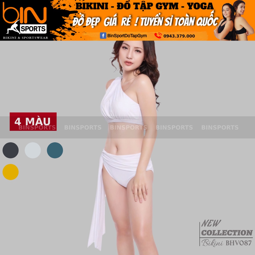 Bikini Nữ 2 Mảnh Quần Cạp Cao Aó Lệch Vai Bin Sports BHV087