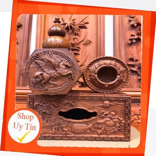 Combo 4 món Gỗ Hương để bàn bếp( hộp giấy,hộp trà,lọ tăm,gạc tàn thuốc)