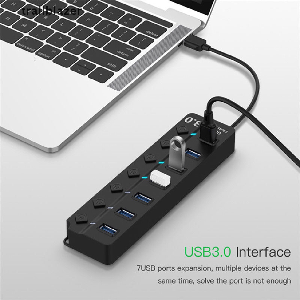 trailblazer 4/7 Port USB 3.0 Hub 5Gbps High Speed On/Off Switches AC Power Adapter For PC UIO