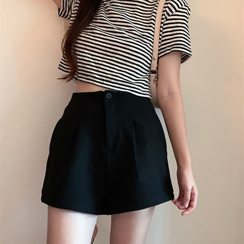 Quần short IELGY dáng chữ A lưng cao ống rộng màu cà phê cho nữ