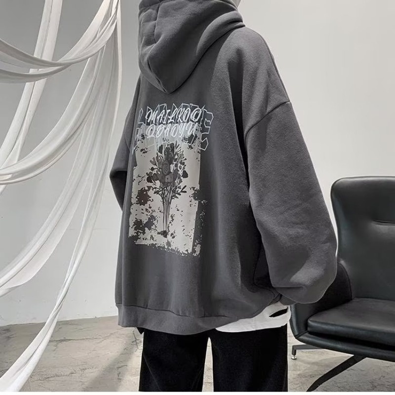 Áo Hoodie Unisex Dáng Rộng In Hình Hoa Hồng Thời Trang Size M-3XL