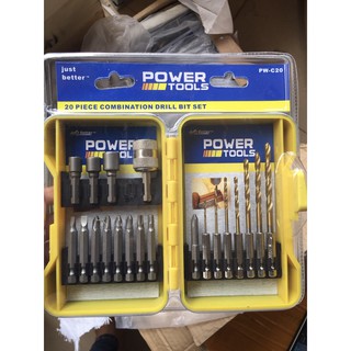 Bộ mũi khoan- mũi vít -đầu khẩu chuôi lục giác 20 món POWER
