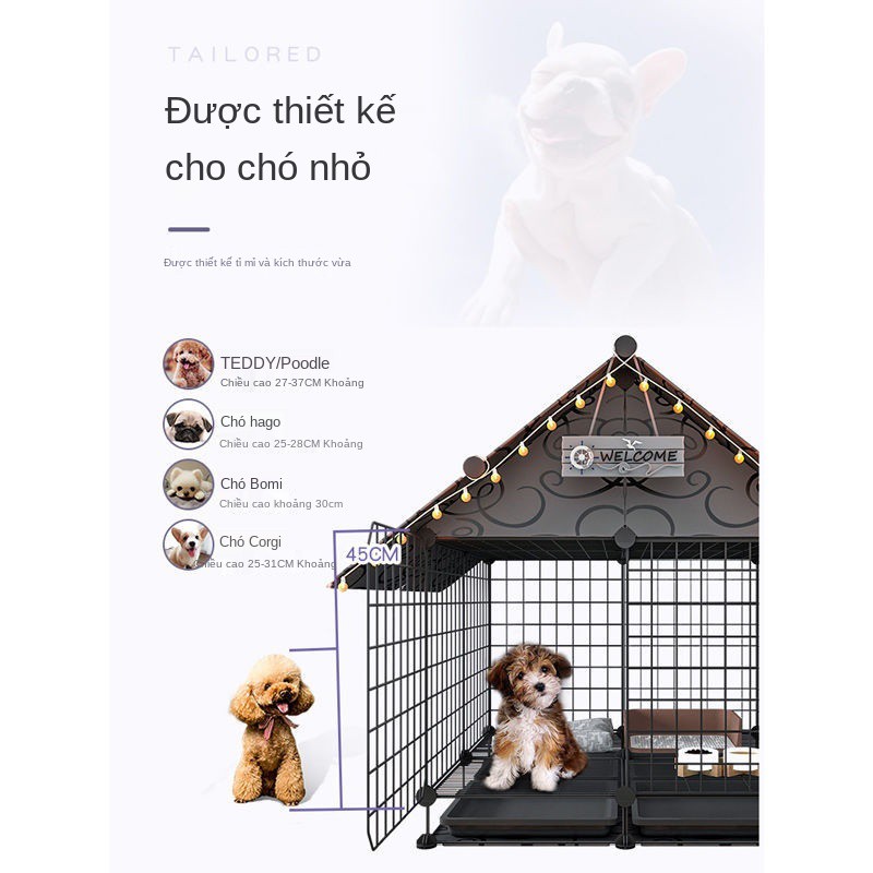 Chuồng chó biệt thự dành cho nhỏ với nhà vệ sinh đặc cung cấp con Pomeranian Teddy cũi hàng rào vật nuôi trong