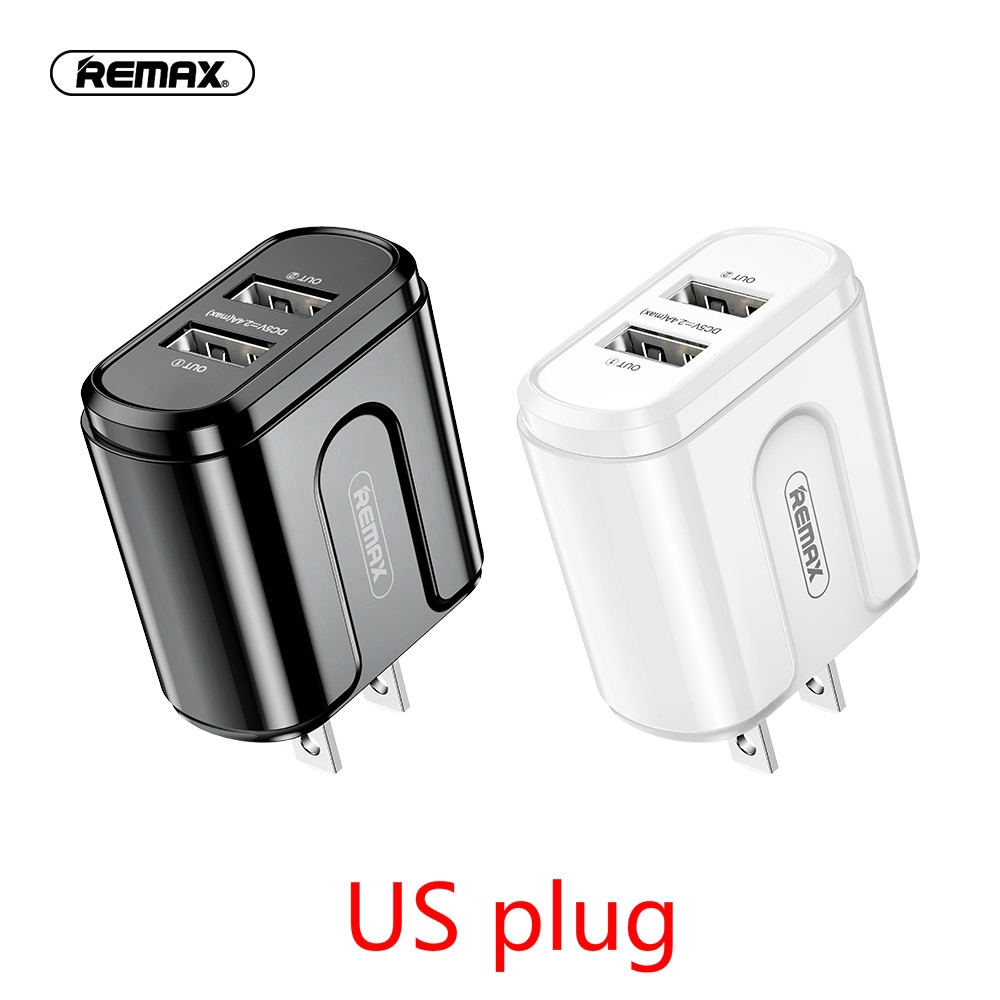 Remax USB 2 Port Charger Plug with UK AU US Indian Plug 2.4A Charging Adapter