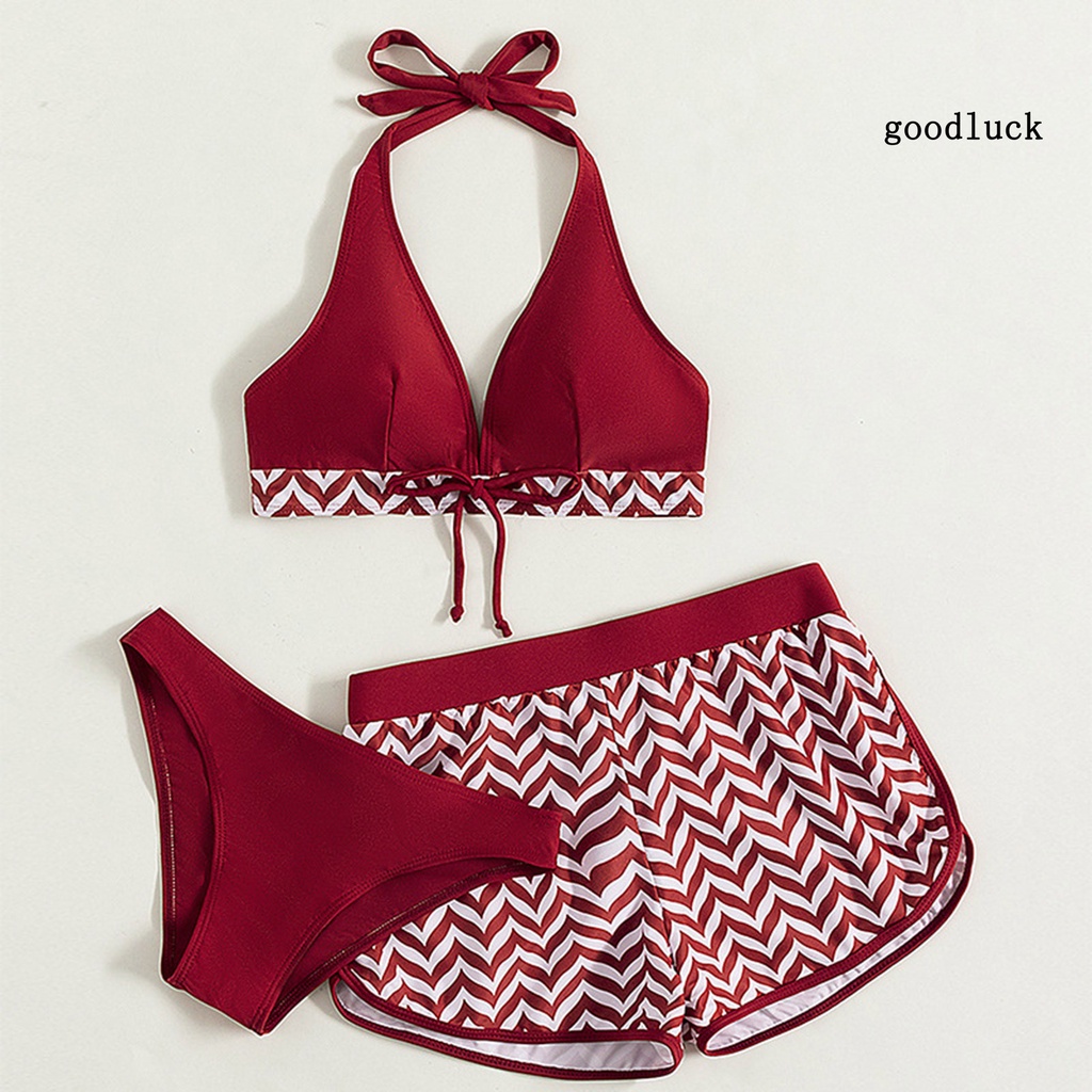 Bộ Đồ Bơi 3 Mảnh Quần Short Lưng Thun Phối Dây Cột Thời Trang Quyến Rũ Cho Nữ