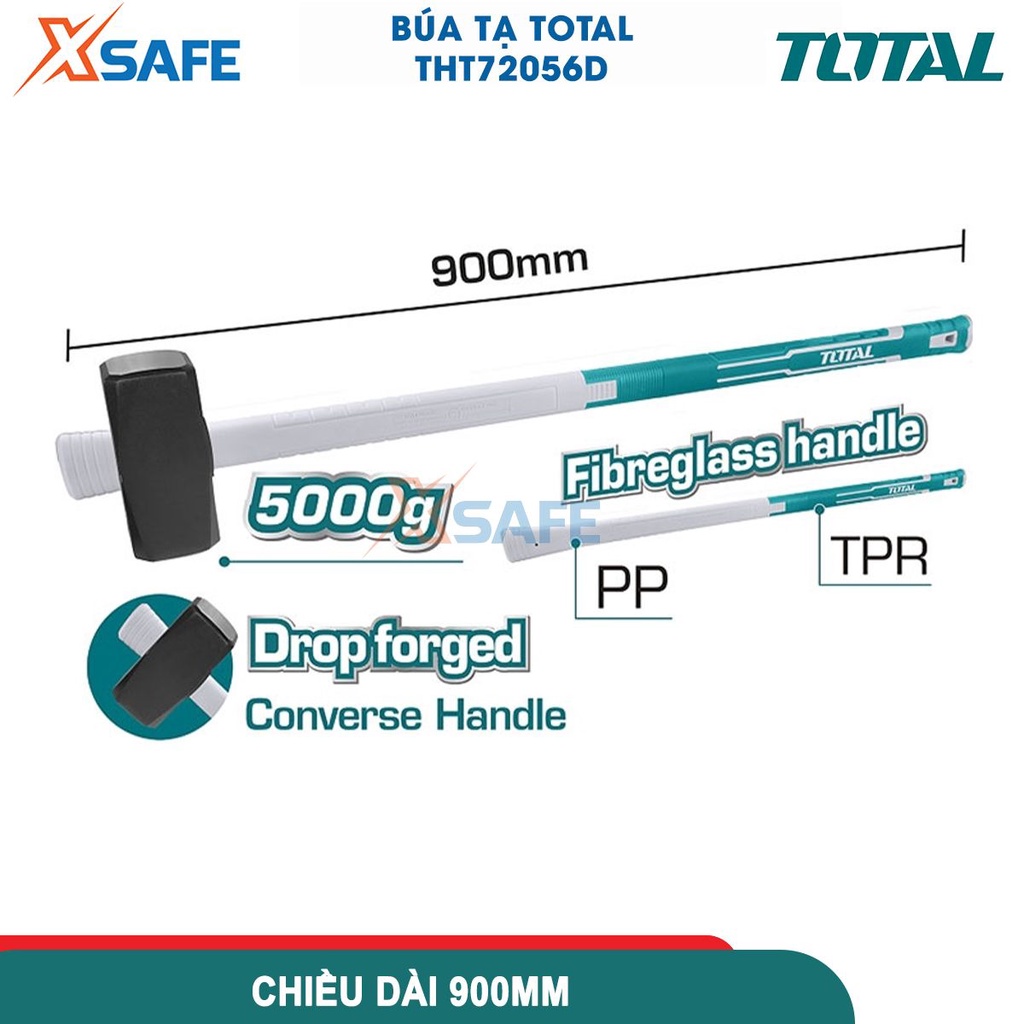 Búa tạ 5kg TOTAL THT72056D đầu búa thép carbon 45 được tôi luyện, xử lý nhiệt, tay cầm sợi thủy tinh độc đáo[CHÍNH HÃNG]