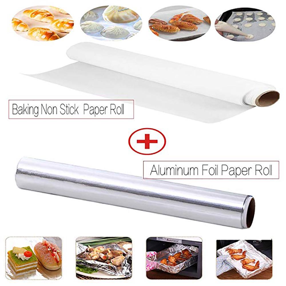 Bộ cuộn giấy nấu bánh chống dính kèm cuộn giấy bằng lá nhôm dài 5m rộng 30cm dùng cho món nướng BBQ