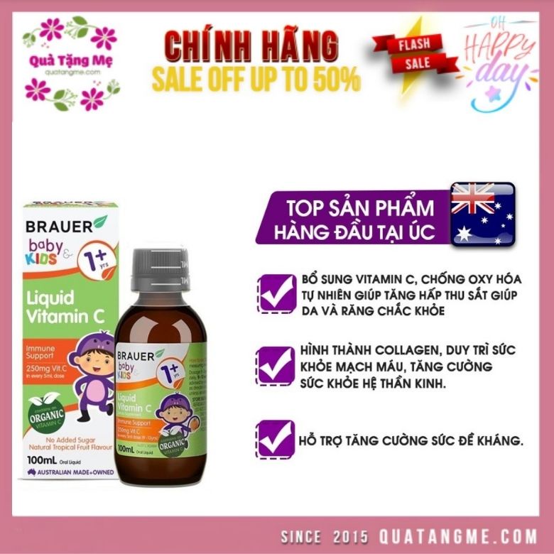 Thực phẩm bổ sung Vitamin C Brauer Baby Kids Liquid 100mL dành cho trẻ trên 1 tuổi - QT258