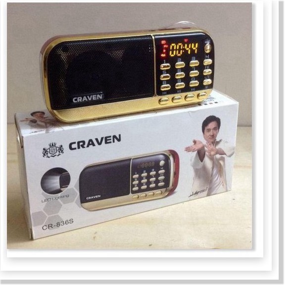 Loa Craven CR-836S , 836S Nghe Nhạc Thẻ Nhớ, USB, FM Chính Hãng Có Đèn PIN, Cắm Tai Nghe