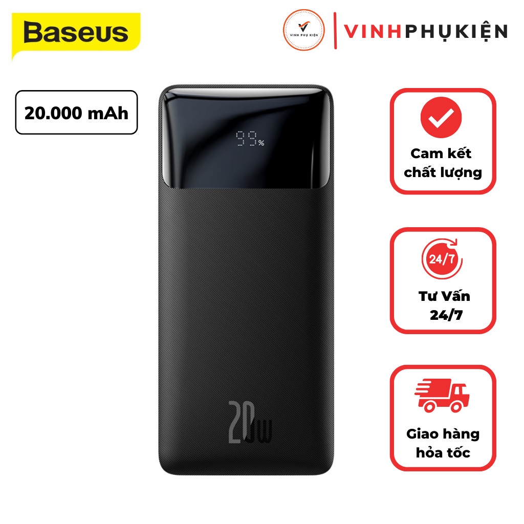 Sạc pin dự phòng 20000mah bipow cho iphone ipad android samsung oppo xiaomi sạc nhanh 20w chính hãng baseus