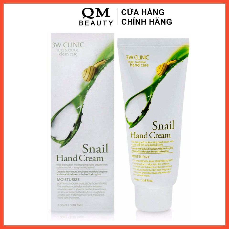 Kem dưỡng da tay 3W Clinic Snail Hand Cream 100ml Hàn Quốc - QM Beauty