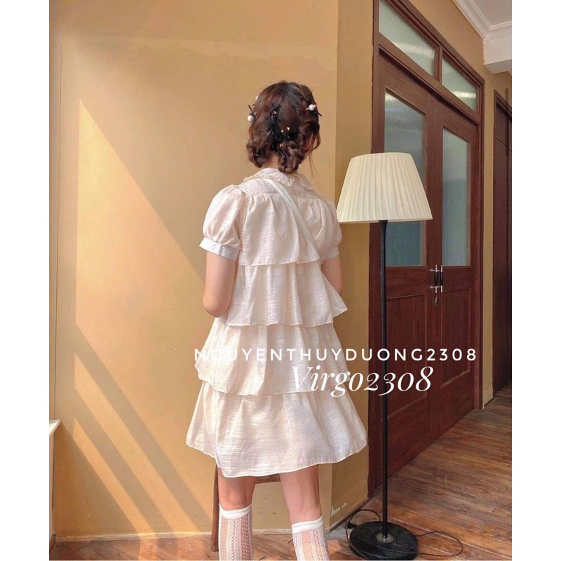 [Ảnh thật/Sẵn]Váy tơ Lily Luta xếp tầng tiểu thư/Đầm nude tơ xước xếp tầng | BigBuy360 - bigbuy360.vn