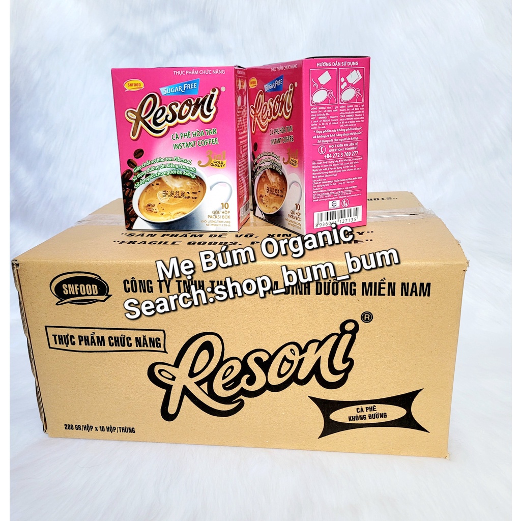 Giá sỉ 1 thùng 10 hộp Cafe ăn kiêng RESONI- Hộp 10 gói*20g - chuyên dùng cho người tiểu đường, ăn kiêng, giảm cân