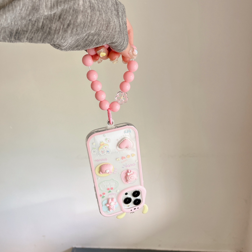 Ốp Điện Thoại Tpu Silicon Mềm Trong Suốt Hình Tai Thỏ 3D Đính Ngọc Trai Cho iphone 13 12 11 Pro XS Max XR