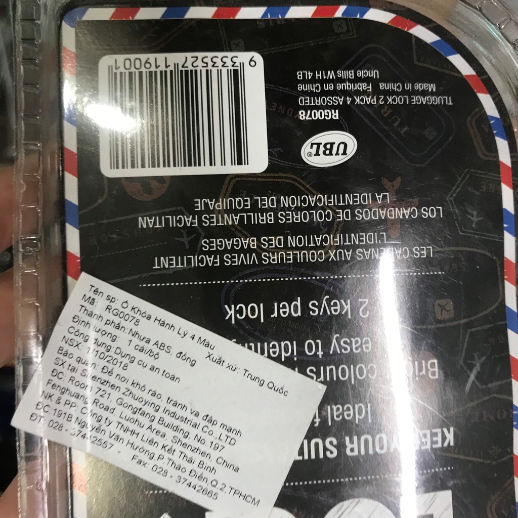 Ổ Khóa Hành Lý 4 Màu Uncle Bills RG0078