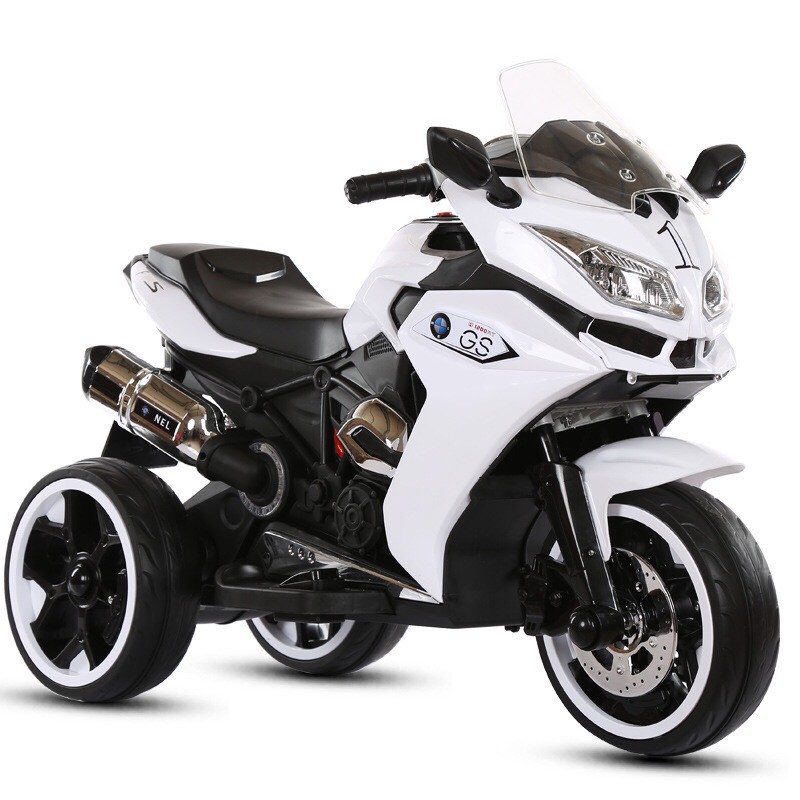 Xe máy điện moto 3 bánh đồ chơi NEL-GS1200 cao cấp 2 động cơ 6V7AH (Đỏ-Trắng-Xanh)